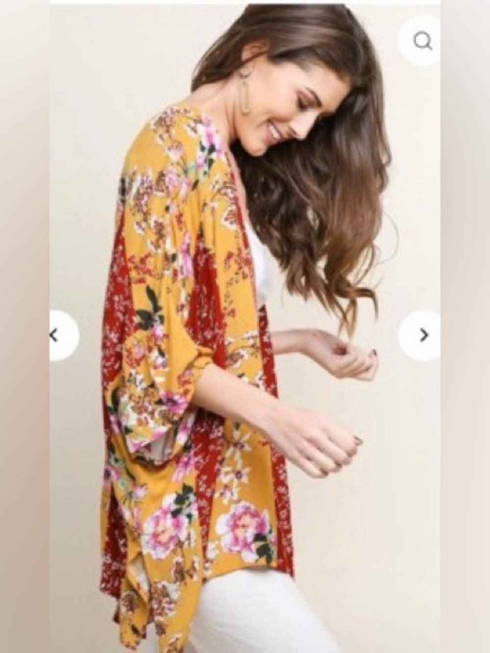 Umgee Mustard & Burgundy Floral Draped Kimono